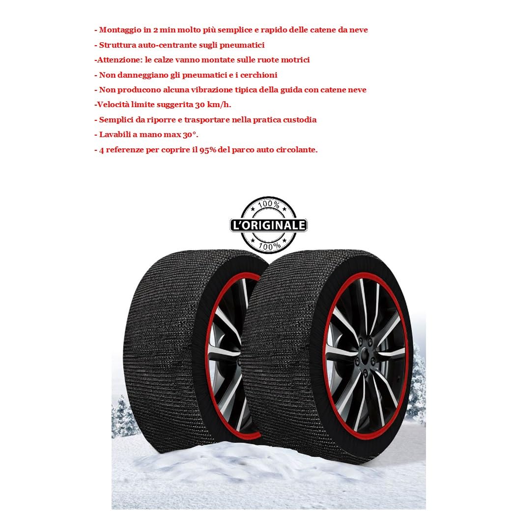 CALZE DA NEVE PER PNEUMATICO 295/35 R21 CERCHIO 21 MISURA XL CALZA NEVE MARANELLO OMOLOGATE PER AUTO SUV 4X4 FURGONI ANTI-SLITTAMENTO PER STRADA TRA GHIACCIO E NEVE TESSUTO IN POLIPROPILENE