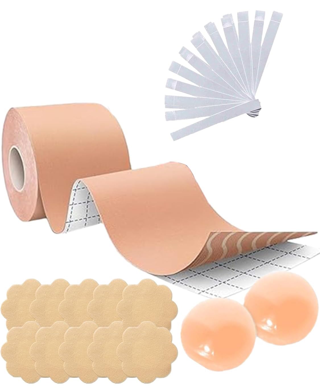 1 Pair Reusable Nipple Cover, Instant Boob Tape with 10 Nipple Pasties for Fashion with 36 Strips Double Sided Tape for Clothes - Boob Tape Kit for Women