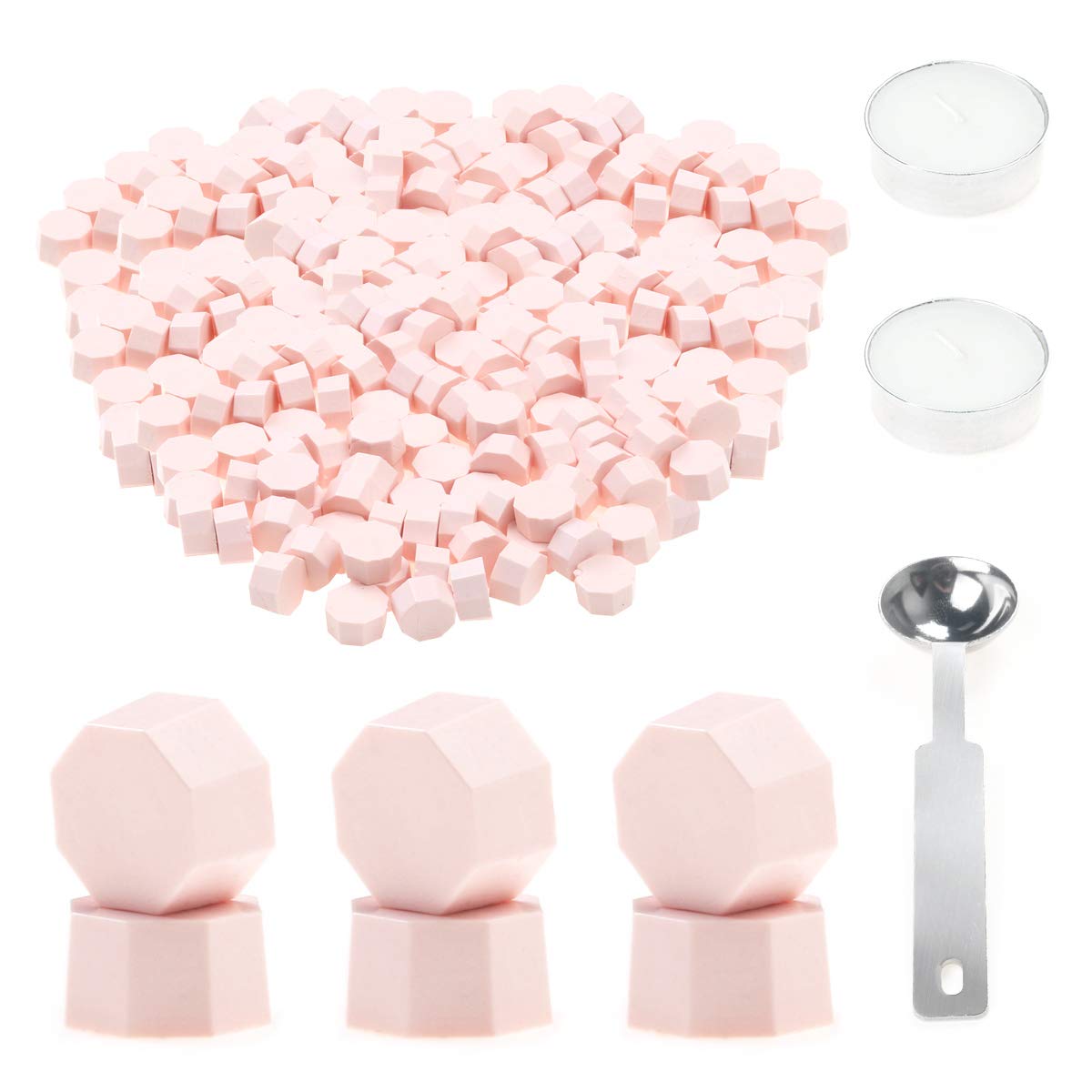 Wax Sealing Beads, HOSAIL 300 Pieces Gentle Pink Wax Seal Beads Sticks with 1 Piece Wax Melting Spoon and 2 Pieces White Candles for Wax Sealing Stamp Kit (Gentle Pink),(HOSAIL0202020210314)