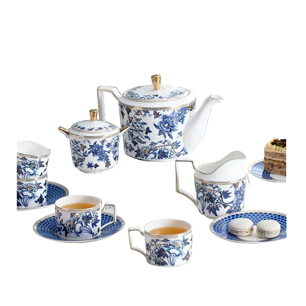 TYUHDUYUR Tea Pot Set of 4 People Coffee Mug Set Coffee Pot Creamer Sugar Bowl Tea Cup with Saucer Set