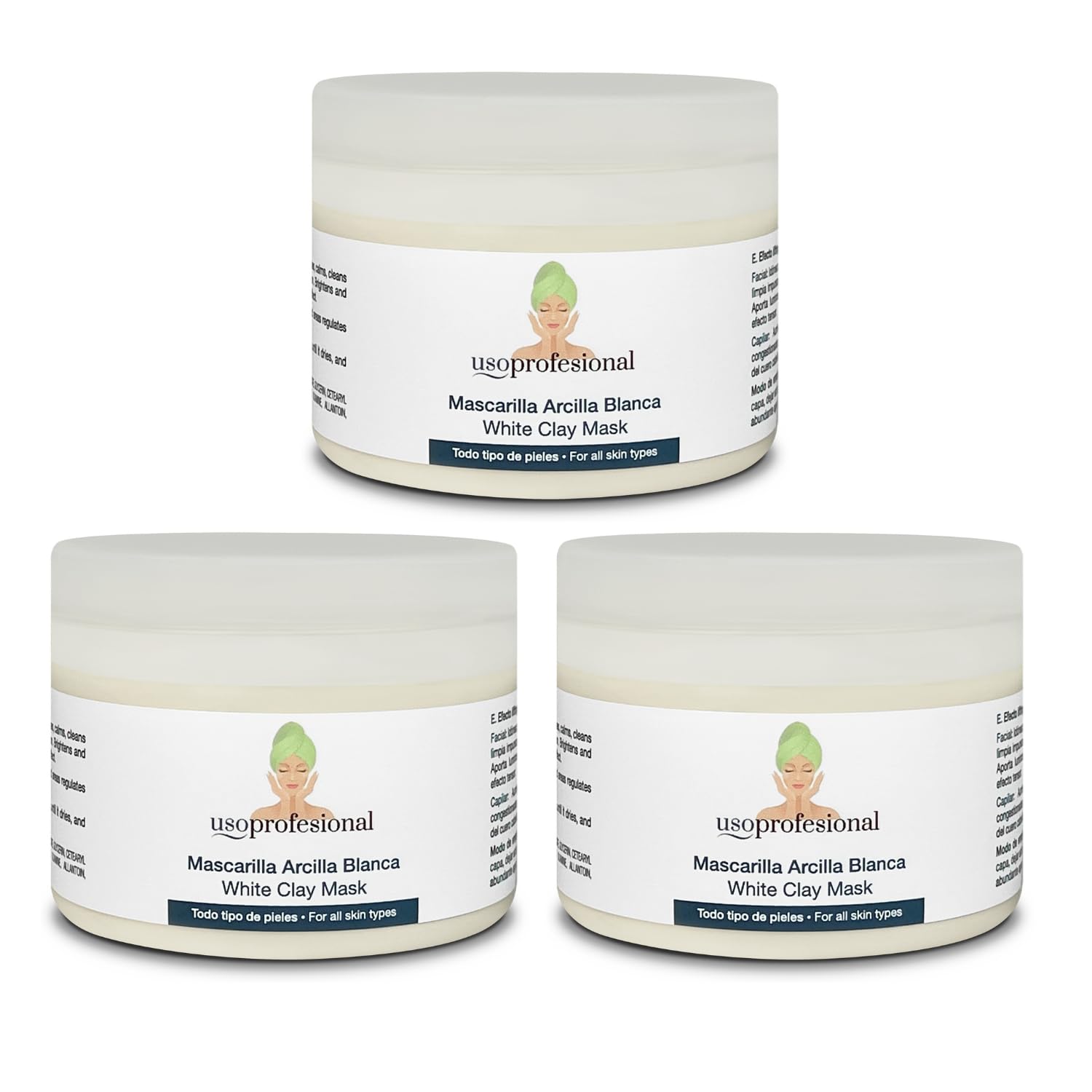 Mascarilla Facial de Arcilla Blanca | 3 x 250 ml | Limpia Impurezas, Calma e Hidrata la Piel