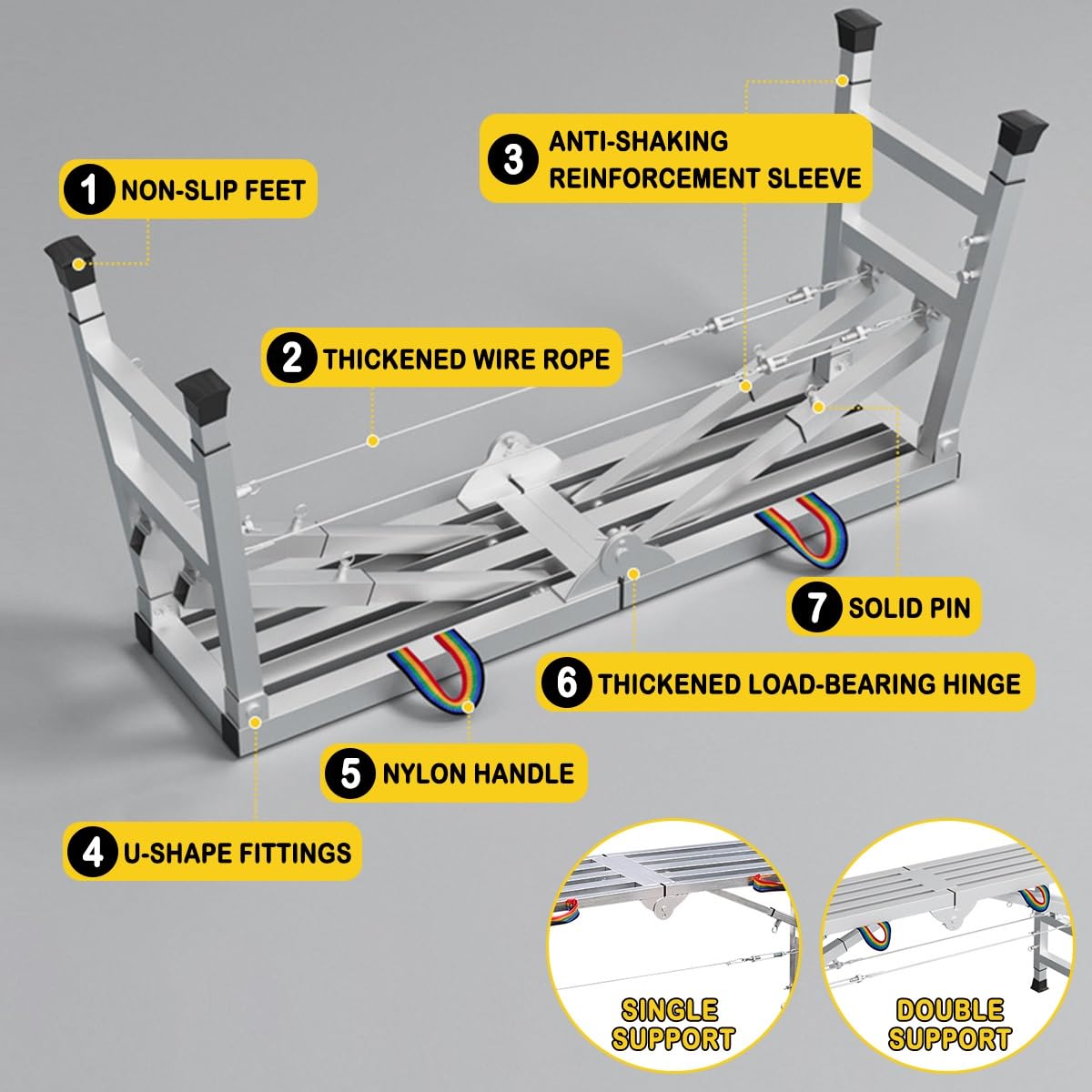 Plataforma de andamio Ajustable con trampilla - Capacidad de Carga de 880 Libras - Plataforma de Trabajo Multifuncional - Escalera Plegable portátil de Acero galvanizado para Limpieza y trab