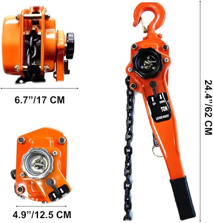 HONYTA Manual Lever Block Chain Hoist 3 Ton, 6000 lbs Chain Hoist Come Along 20 Ft (6 M),Chain Hoist With Hook for Warehouse Garages Construction Zones