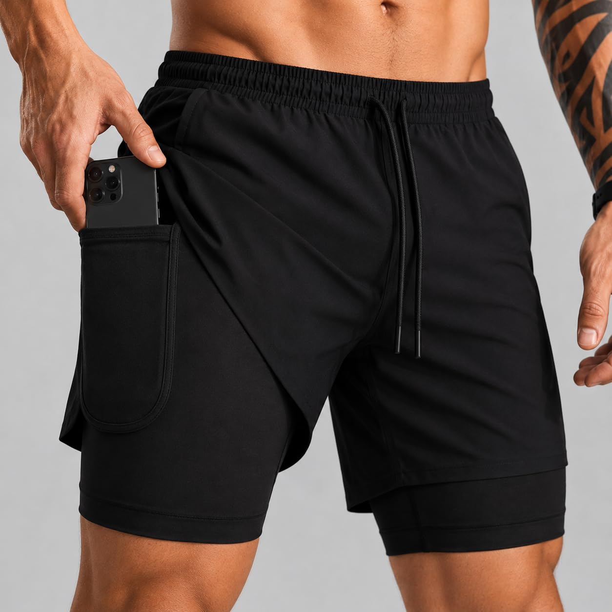 2 in 1 Active Dual Layer Boxer Shorts for Men with Inner Tights, Perfect for Gym, Running, Workout, Sports, Stretchable & Comfortable Fit-image-36