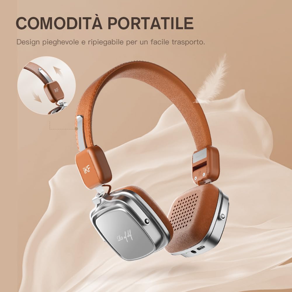 iKF R2 Cuffie Wireless retro, Over Ear Bluetooth, 60 ore di riproduzione, microfono integrato, isolamento acustico, ricarica rapida, leggero, design vintage sovraurale Throwback 80-90 (Nero)