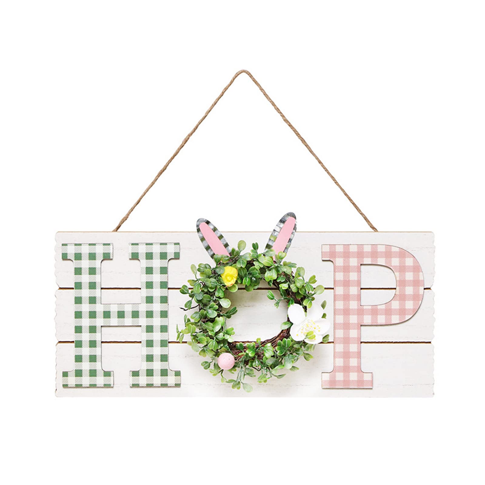 Kalttoy Hanging Sign Pendant with Woven Wreath Funny Easter Decorations Spring Holiday Home Window Ornament Hanging Wooden Pendant Classic Letter Sign Easter Decoration for Farmhouse