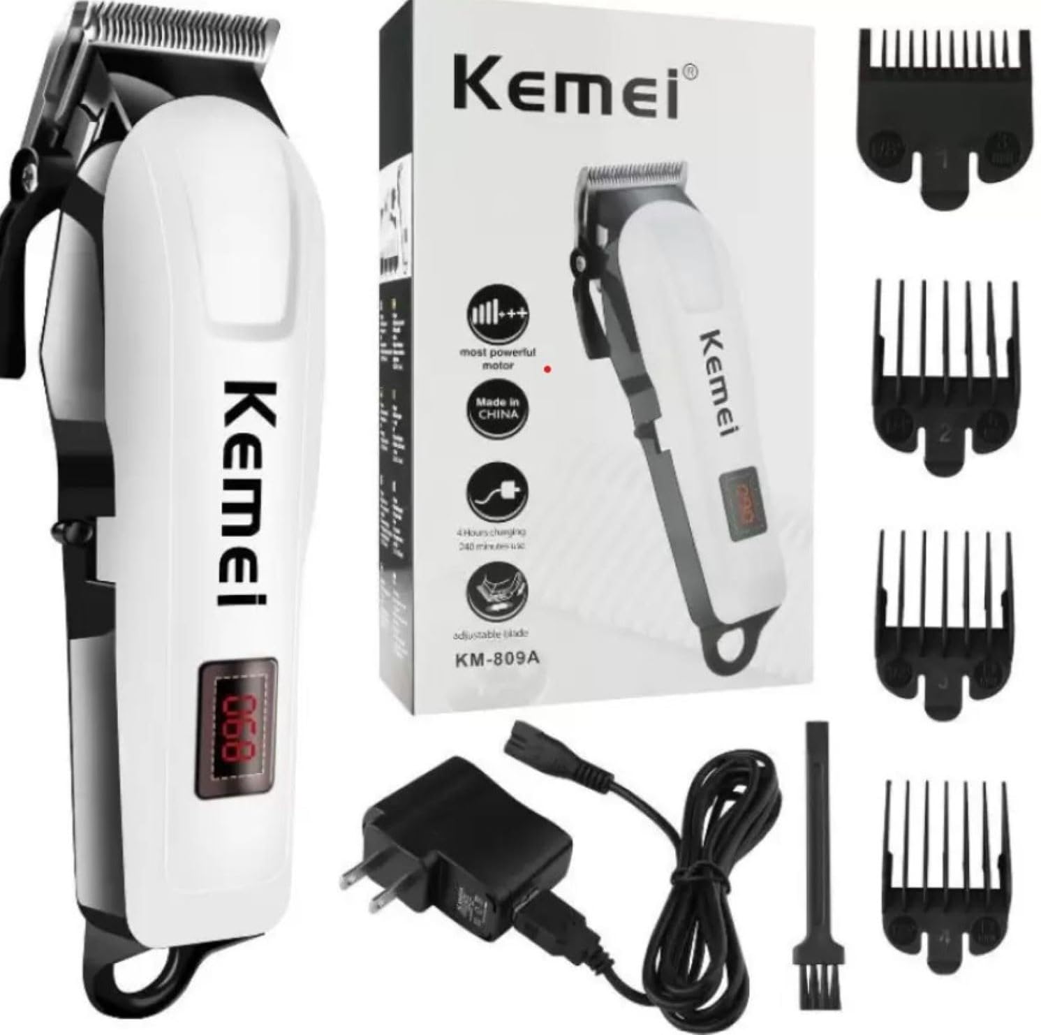 CloudTech® KM-809A Ultimate Professional Beard and Mustache Rechargeable Trimmer With Cord And Without Cordless Use for Men With 120-Minutes Run Time(White)