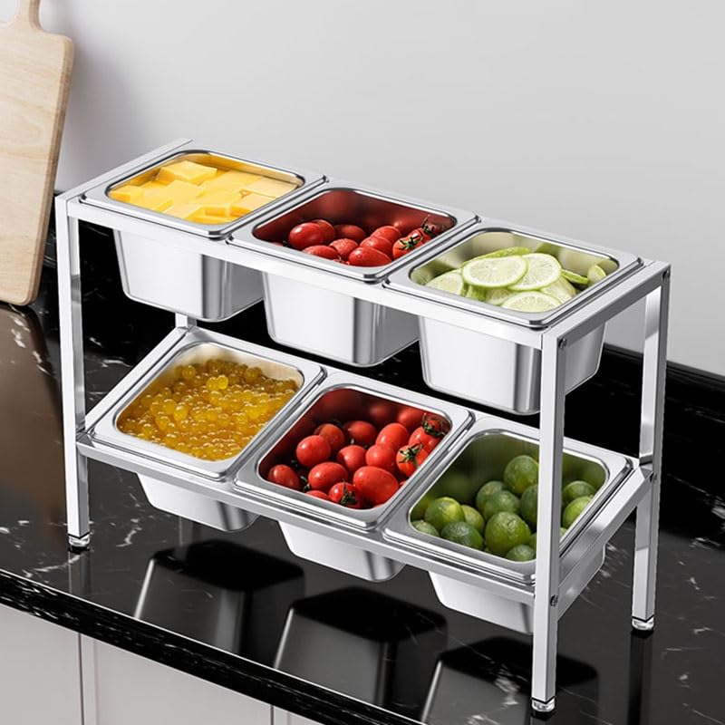 Stazione per pizza in acciaio inox, dispenser per condimenti da banco con scomparti per salse, spezie e frutta, organizer portaspezie (argento-A, 70,5 x 18,5 x 35 cm)
