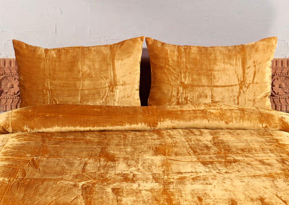 Luxe Boho Decor Doona - Set di 2 federe per cuscino in velluto massiccio, stile hippie, colore: oro, 50 x 80 cm