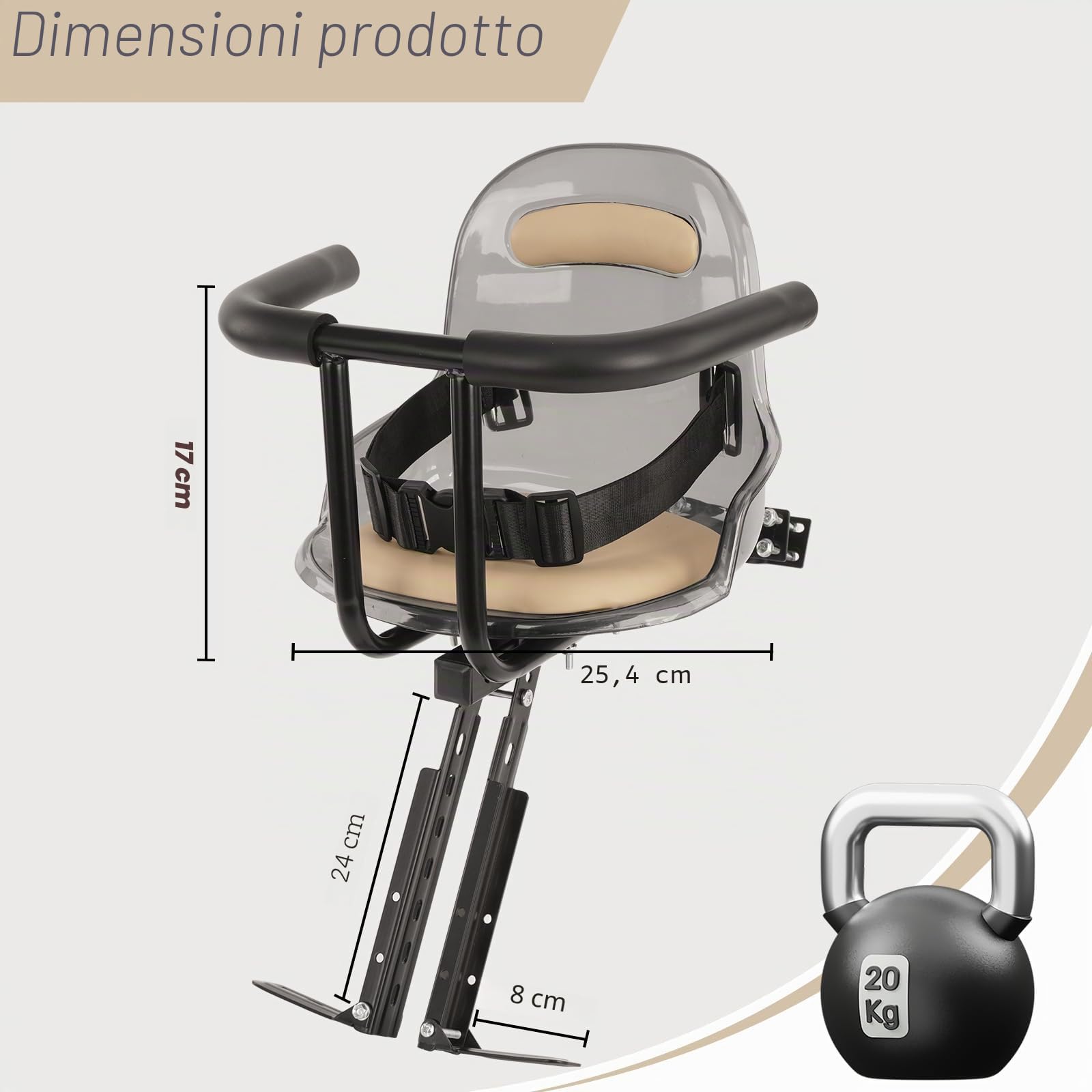Seggiolino da Bici per Bambini, con Supporto Anteriore, con Cintura di Sicurezza e corrimano, Compatibile con Bici per Adulti