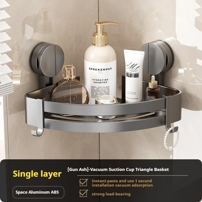 No Drilling Heavy Duty Shower Cage with Hooks, Triangle Bathroom Wall Mounted Basket Organizer, Easily Removable Rust-Proof Stainless Steel Shower Cage suction cup bathroom accessories (2PCS)