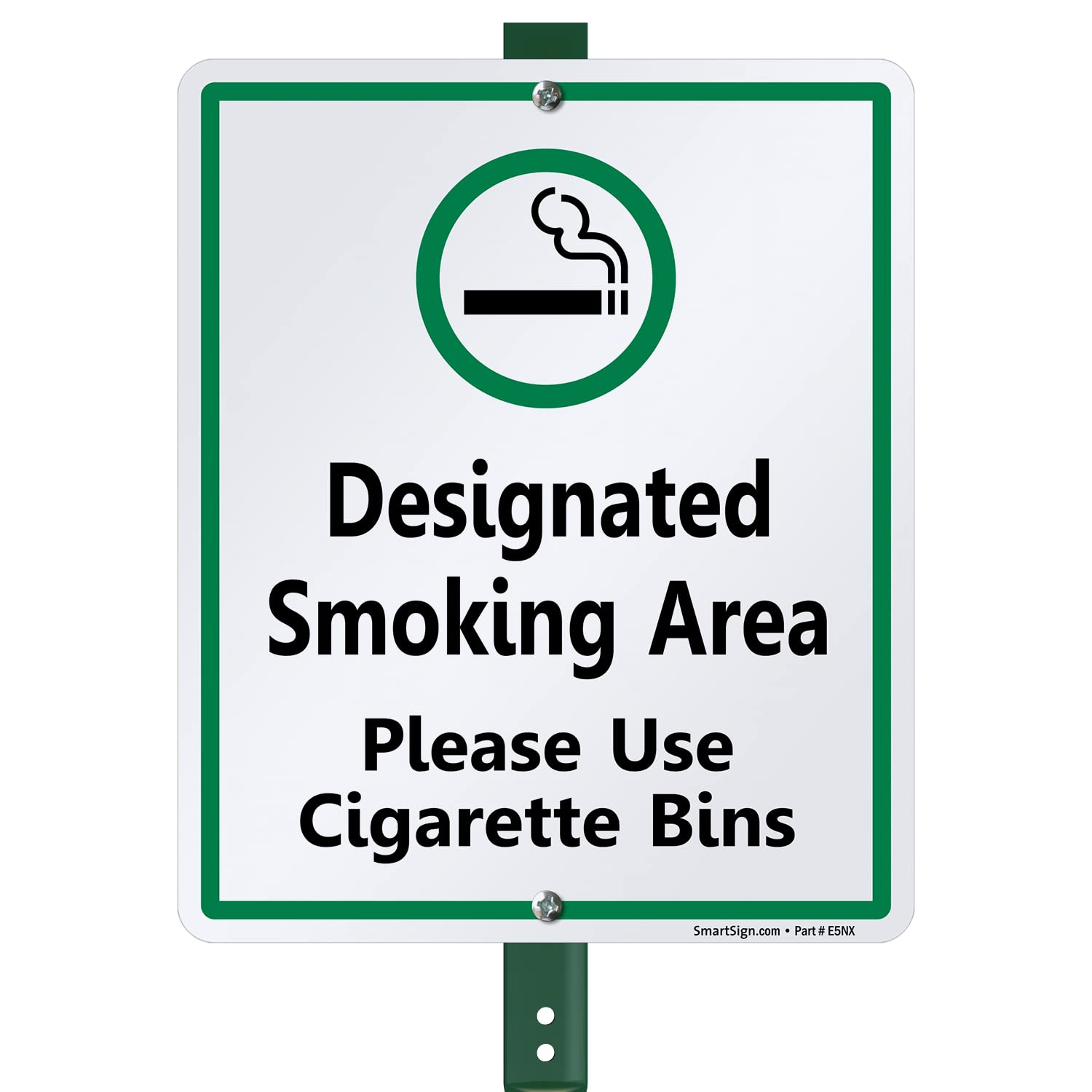 SmartSign 12 x 10 inch “Designated Smoking Area - Please Use Cigarette Bins” Yard Sign with 3 foot Stake, 40 mil Laminated Rustproof Aluminum, Green, Black and White, Set of 1, Made in USA