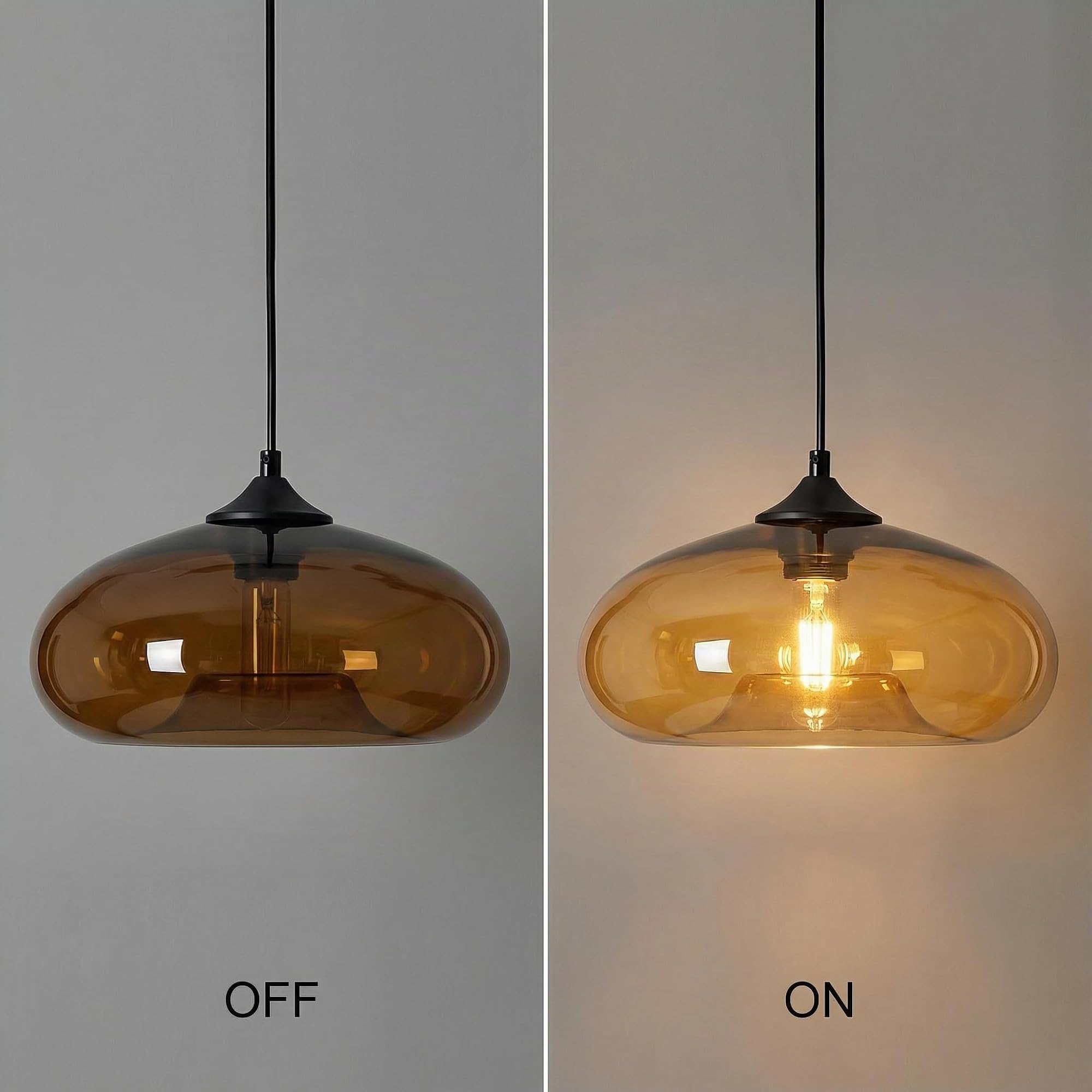 28cm Lampada a Sospensione in Vetro Vintage Industriale,Presa E27, Altezza regolabile, Singolo Lampadario da Soffitto per Sala da Pranzo, Cucina e Soggiorno (Marrone)
