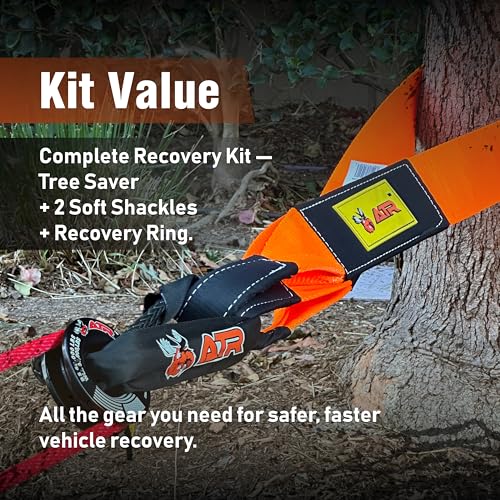 Image of Off-Road Recovery Kit Tree Saver Strap, Soft Shackles & Recovery Ring | 36,000 lb Tree Saver Strap, Two 41,200 lb Soft Shackles & 66,000 lb Recovery Ring for Safe Off-Road Recovery