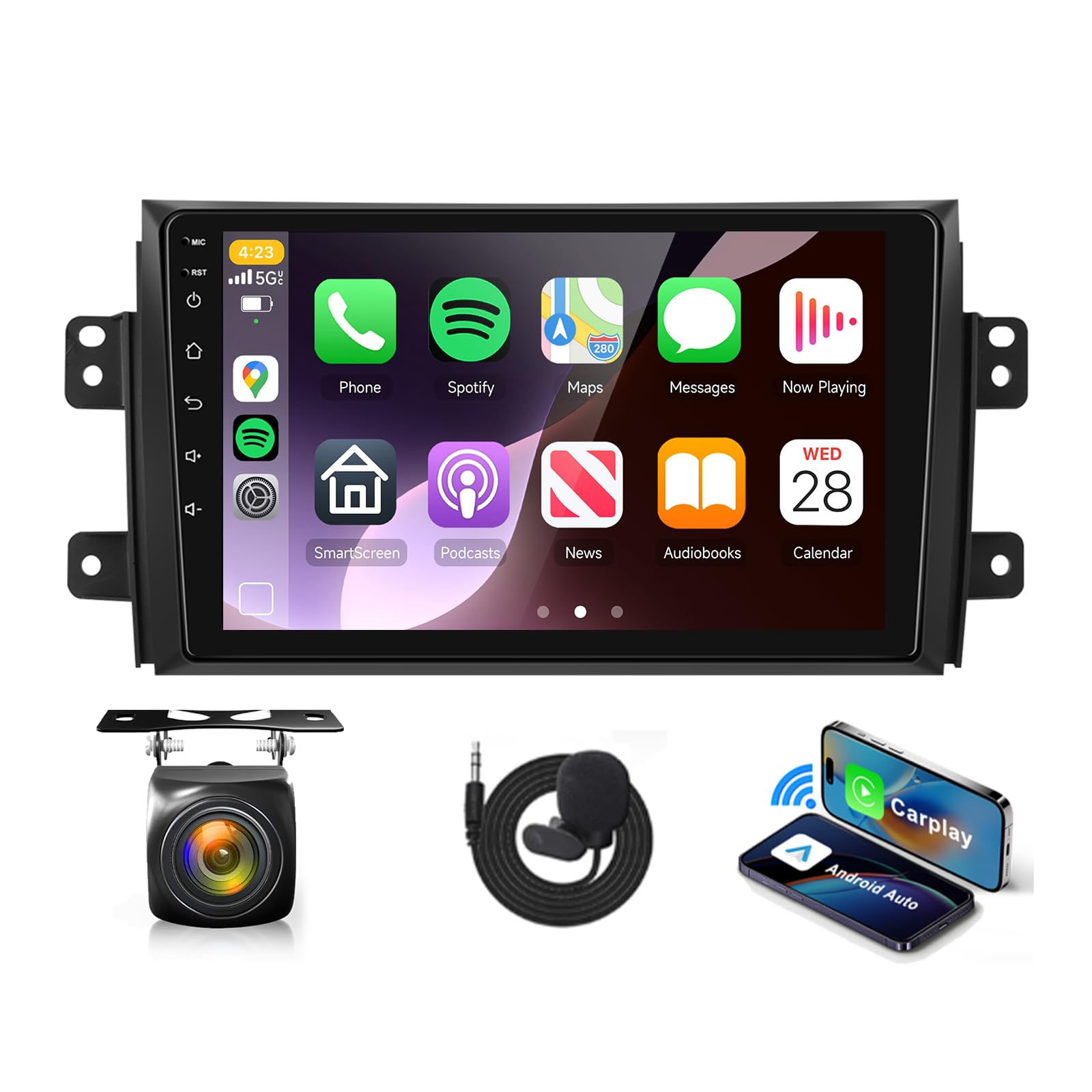 5G WiFi Android Car Stereo for Suzuki SX4 2007-2012 Radio with Wireless CarPlay Android Auto,9'' HD IPS Touch Screen Bluetooth DSP EQ Audio 26UIs FM/RDS GPS Backup Camera Mic, 2G+64G