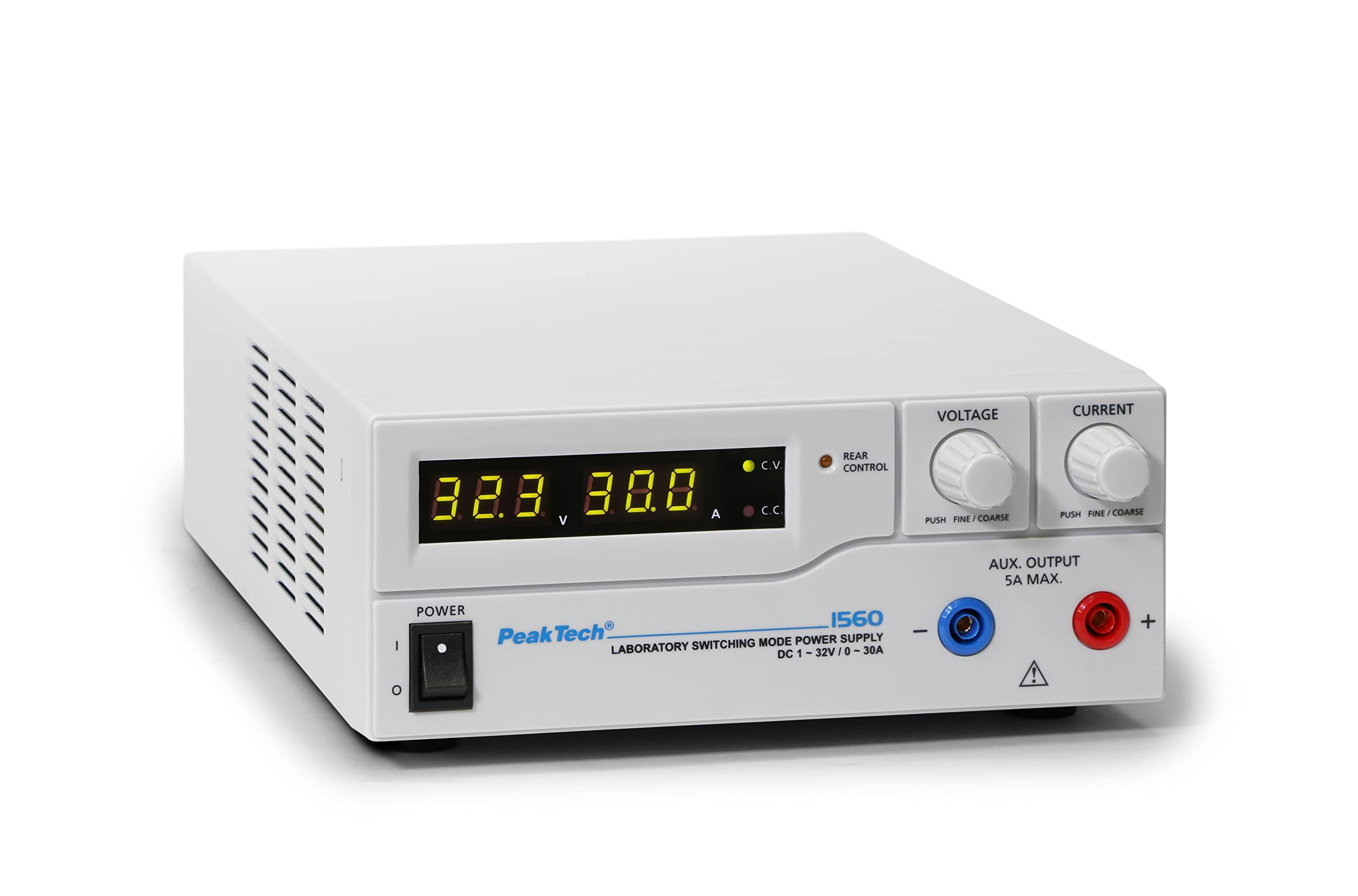 PeakTech 1560 – Generatore da laboratorio DC 1-32V/0-30A con display LED a 3 cifre, Alimentatori, 3 Preset registrabili, Protezione da sovraccarico - 200~240V AC