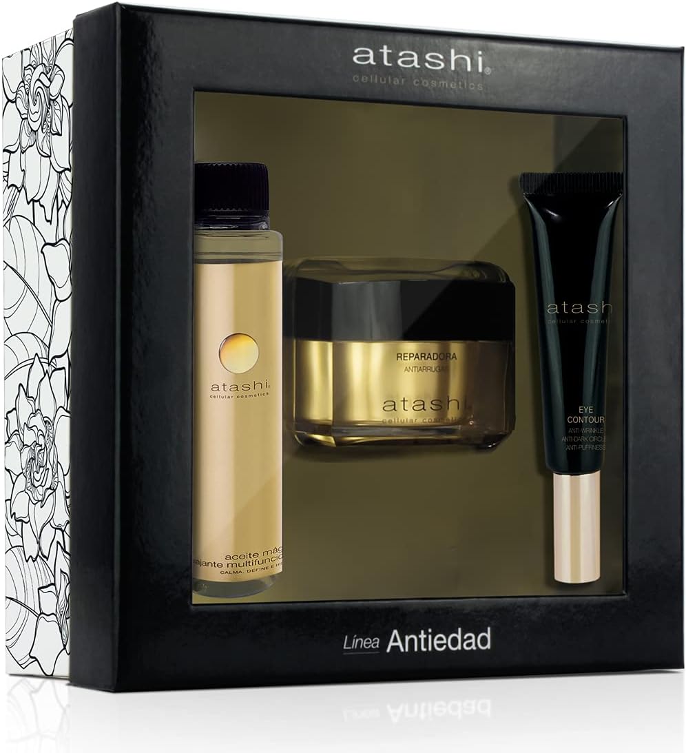 Atashi Cellular Cosmetics Dagelijkse anti-aging rituele set, reparatiecrème + oogcontour + magische lichaamsolie, 50 ml + 15 ml + 60 ml, 125 ml