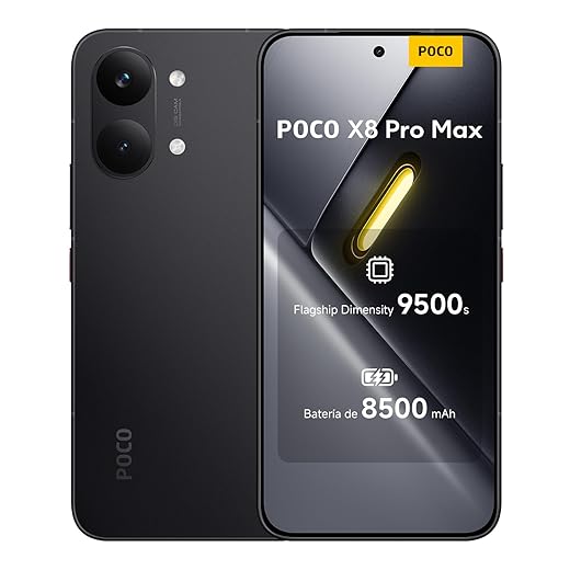 XIAOMI POCO X8 Pro MAX - Smartphone de 12+512GB, Dimensity 9500s, batería de 8500 mAh, Sensor Light Fusion 600 de 50MP con OIS, 1 año de garantía Extra, Cargador no Incluido, Negro (Versión ES)