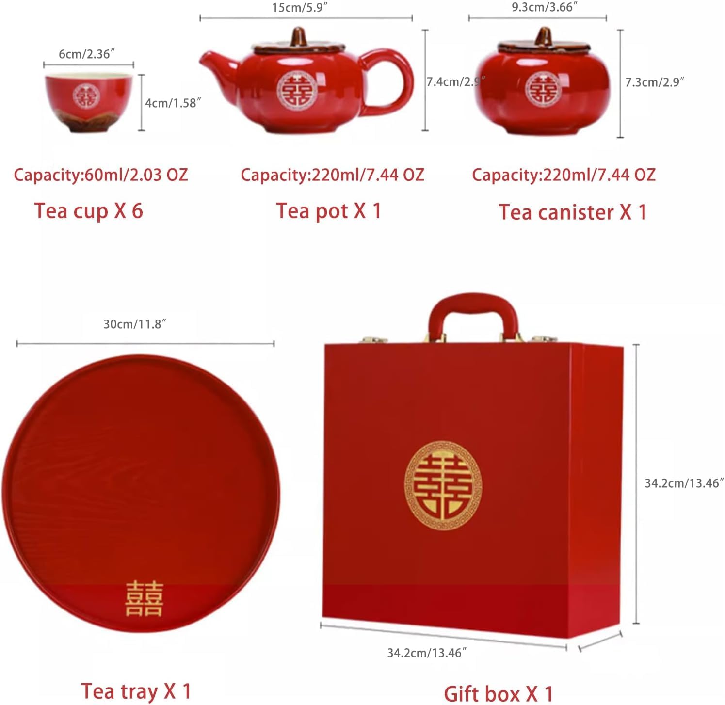Tradycyjny chiński ślubny zestaw do herbaty świąteczny czerwony ceramiczny zestaw do ceremonii herbaty Gungfu dla nowożeńców wszystko idzie dobrze ślub przyjęcie upominek