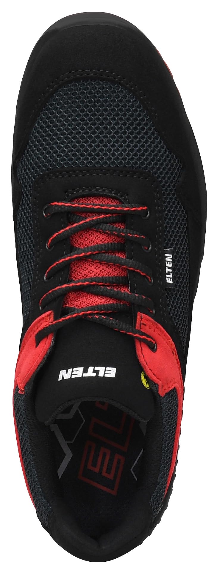 ELTEN Lonny red Low ESD S1PS, buty ochronne dla kobiet i mężczyzn, tekstylne, stalowe noski, lekkie, sportowe 43, czarno-czerwone