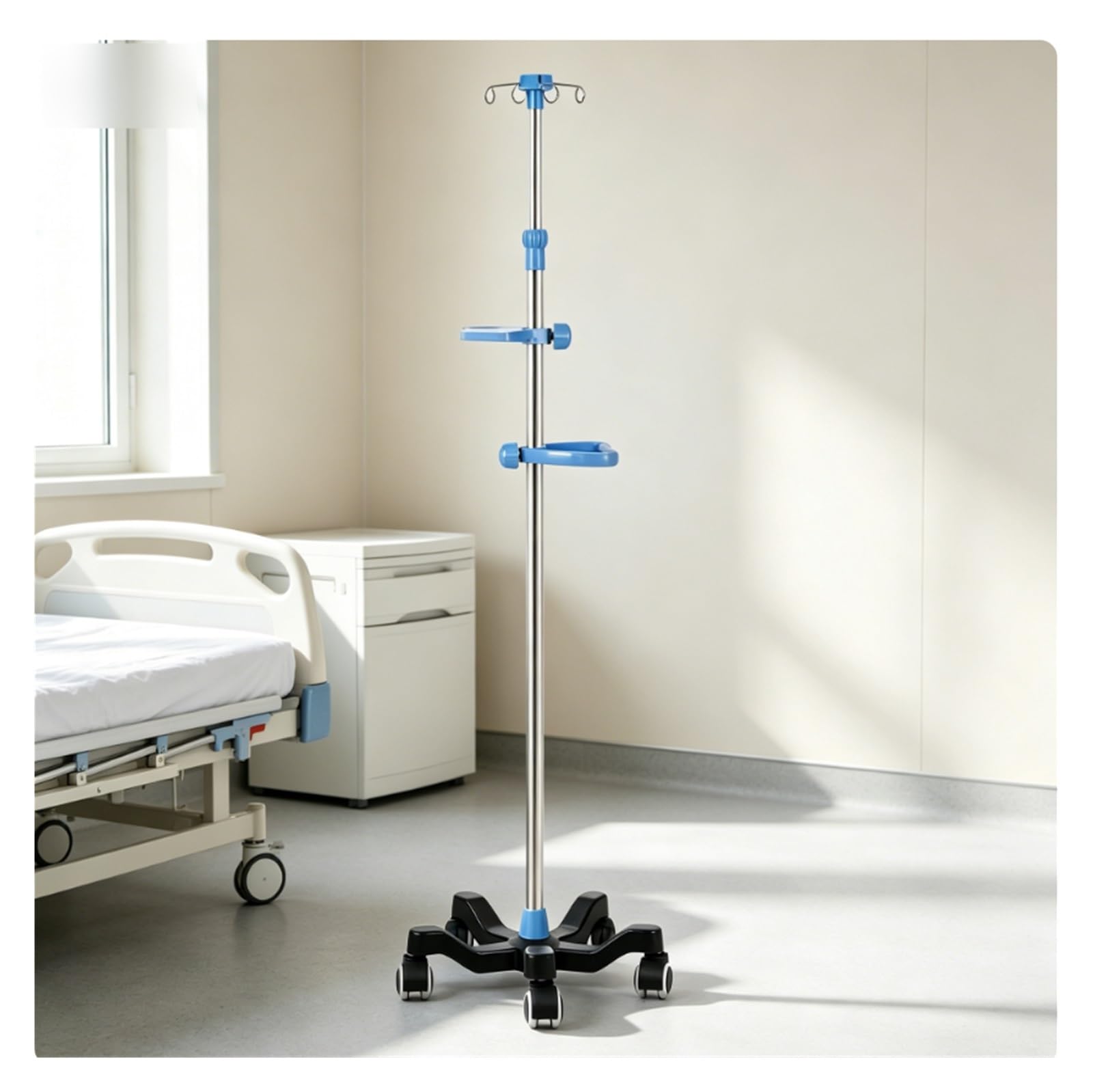 Asta portaflebo portatile con ruote e 4 ganci Portaflebo medicale