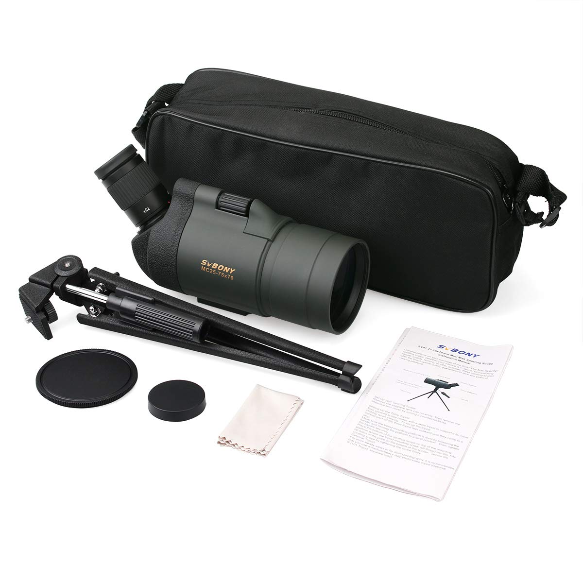 Svbony SV41 Spektiv, 25-75x70 Mak Telescope Monokular, BAK4 Prism FMC Optics Wasserdicht Spektiv mit Stativ für Vogelbeobachtung Sportschützen Wildlife Scenery Mond