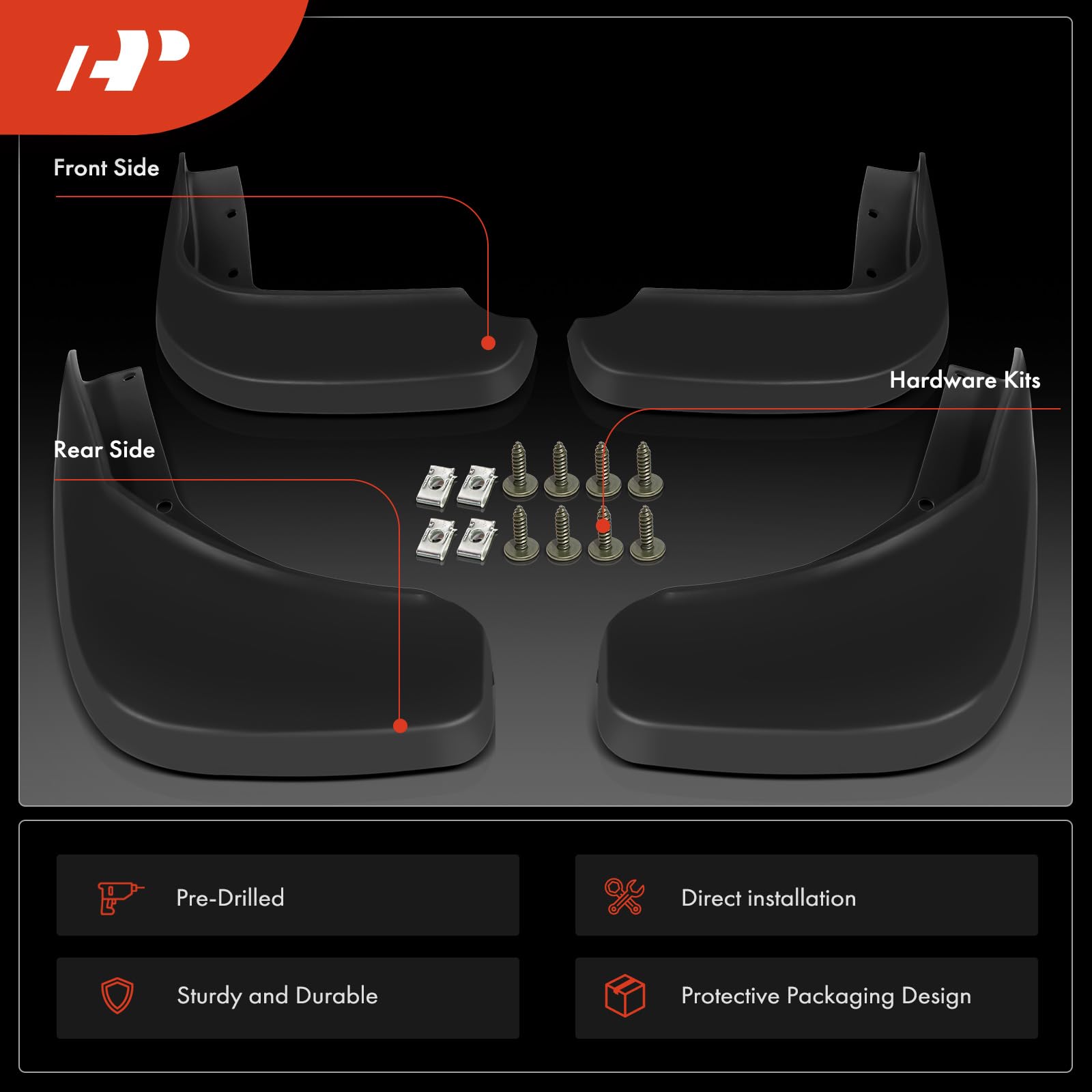 J&J AUTOMOTIVE | Bavettes Garde-Boue Jeu De 4 Pi?Ces Pour 2007-2015, Lavable, Facile ? Assembler, Durable, 2 Avant + 2 Arri?re