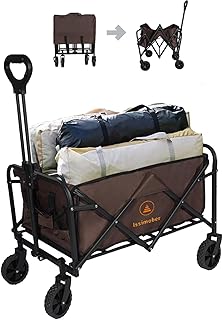 Collapsible Wagon Heavy Duty 220 Lbs Large Capacity, Foldable Garden Carts Beach Cart with All-Terrain Wheels, Adjustable Handle Grocery Utility Buggy Cart for Camping,Travel,Shopping,Outdoor