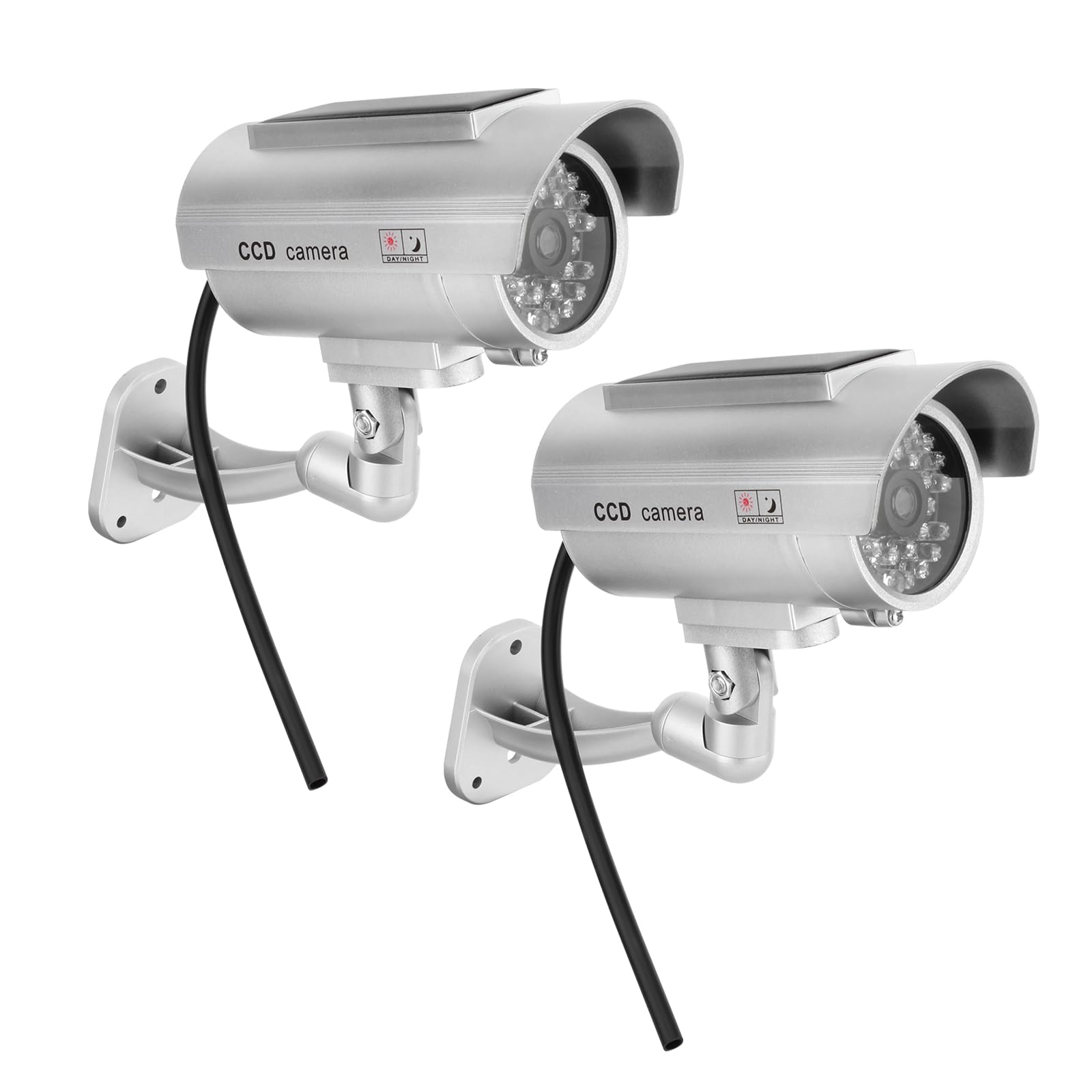 Lot de 2 alarmes factices pour maison factice à énergie solaire - Pour l'extérieur - Avec capteur de lumière clignotante rouge réaliste et autocollant d'avertissement