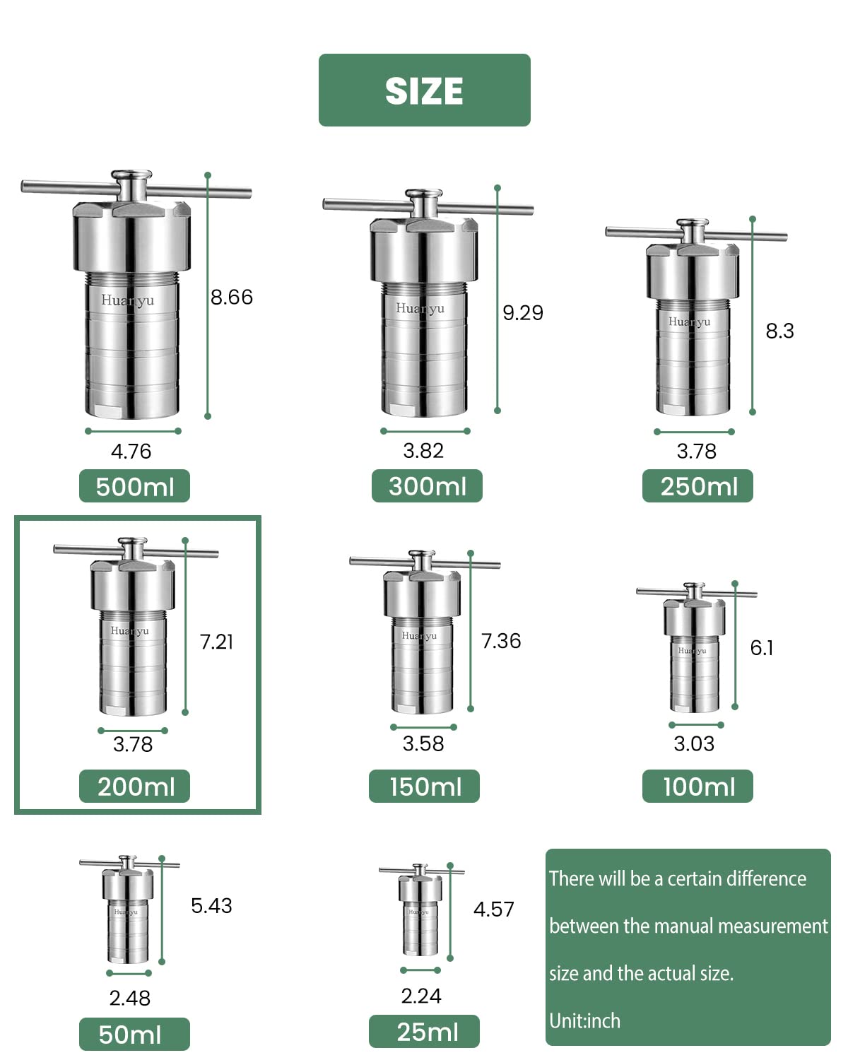Huanyu 200ml Teflon Lined Hydrothermal Synthesis Autoclave Reactor 200 ...