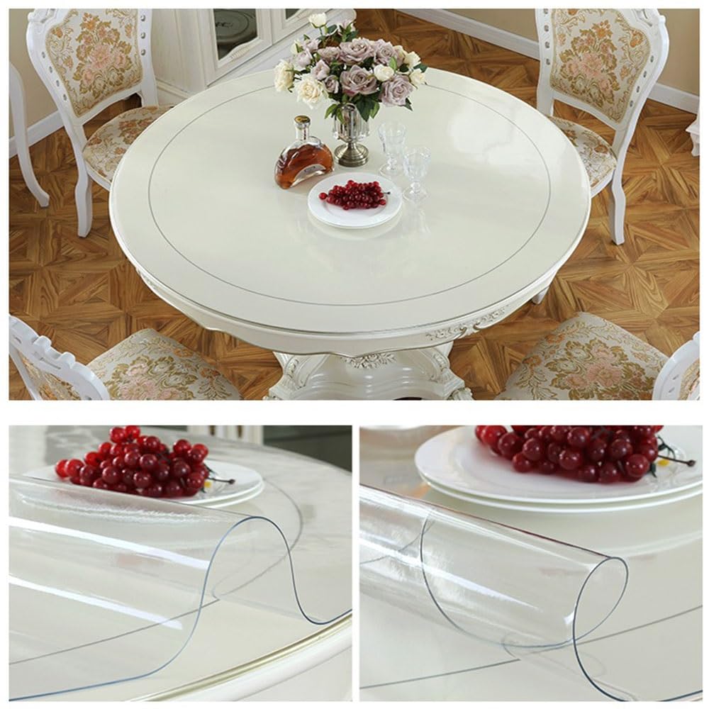 Generic Nappe Ronde Transparente PVC 1.5 mm Épaisse Protection de Table Ronde Transparente Facile à Nettoyer (Transparent, 110 cm)