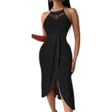 Women's Eyelets Halter Ruched Midi Dress-Bohemian Beach Style, Sexy 2025 Summer Crochet Hollow Slit Dresses