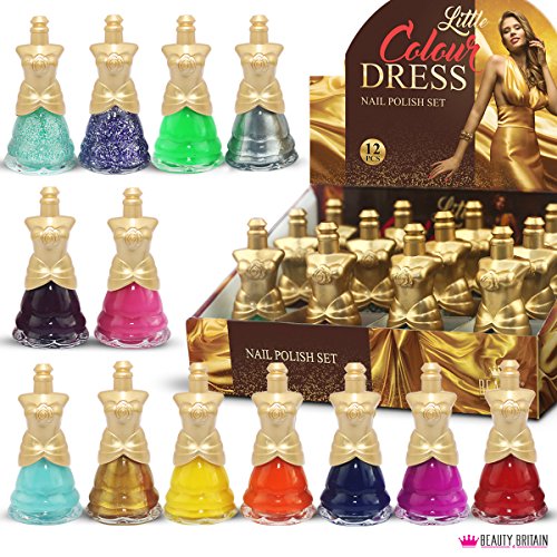 24 x Esmalte De Uñas Vestido En Forma 12 Glitter Colores Diferentes 12 Diferentes Tonos Brillantes Caja De Lujo (Color Set #A+#B (24 Botellas))