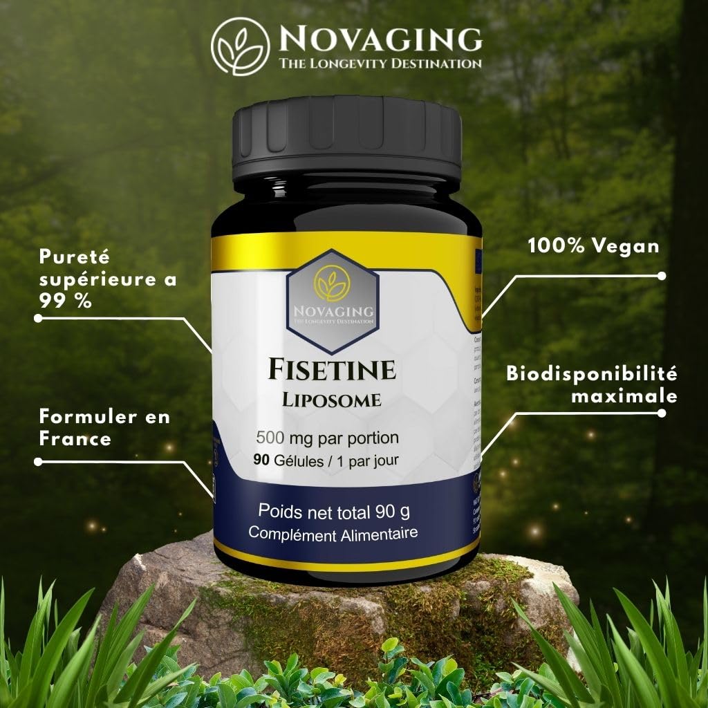Fisetine Liposomale 500 mg 90 Gélules Vegan, 3 mois. | NovAging© Bio-disponibilité maximale. Anti-âge. flavonoïde naturel. Précisément dosé. Testé sans OGM ni allergènes.