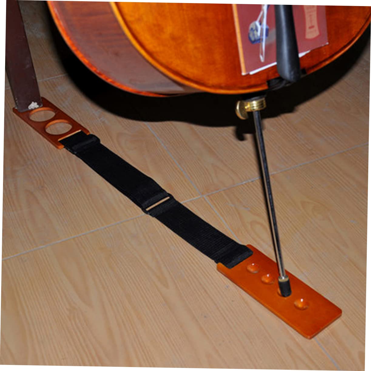 Toddmomy Cello End Pin Stopper Rest Holder Black Anti Slip Mat Wooden Floor Protector for Cello Adjustable Nylon Strap