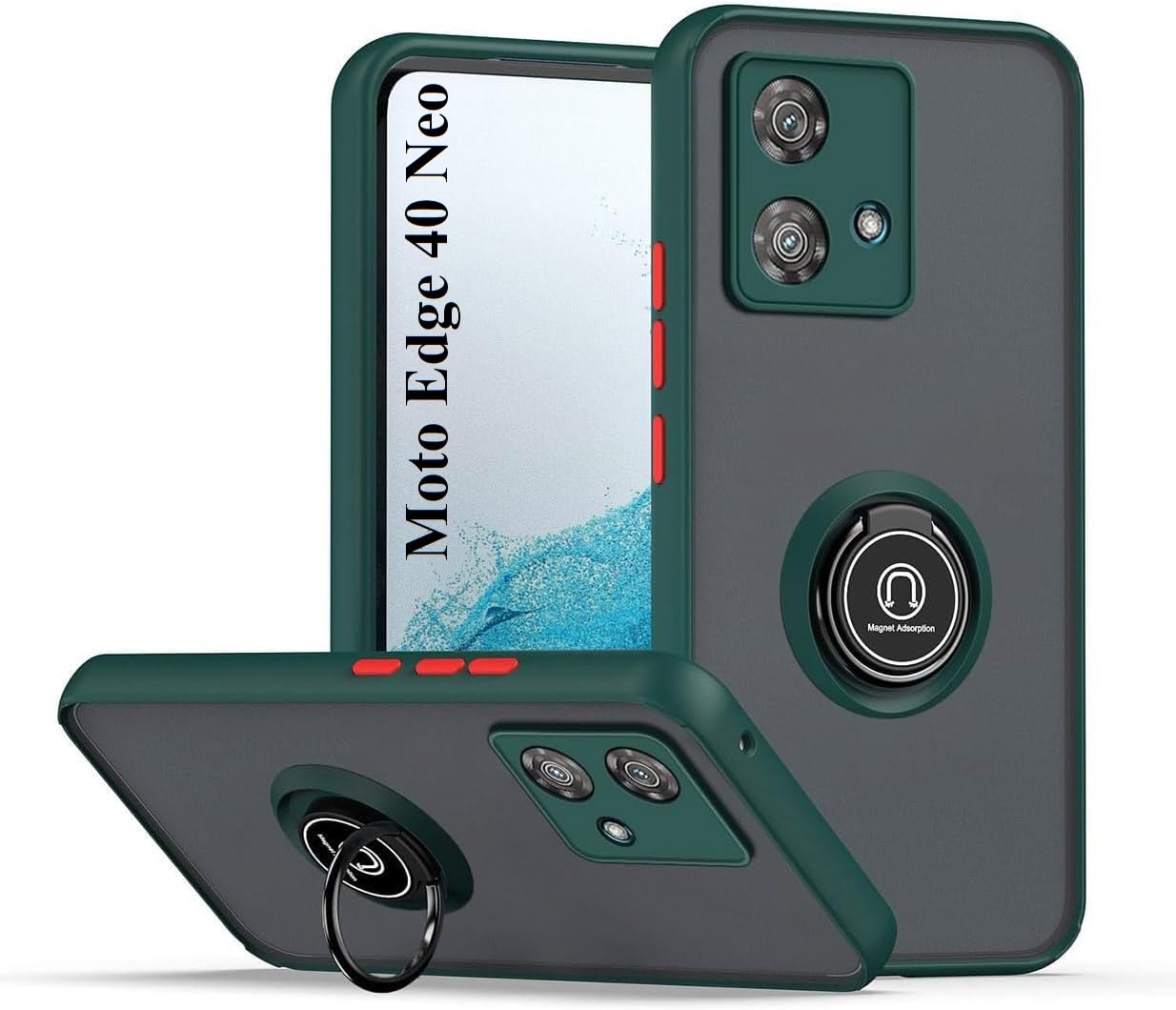Zubitech Case For Motorola Edge 40 Neo 5G Shockproof Case, Magnetic Ring Armour Phone Cover with [Kickstand], Frosted Matte Finish Shock Absorption Case For Motorola Moto Edge 40 Neo (Green)