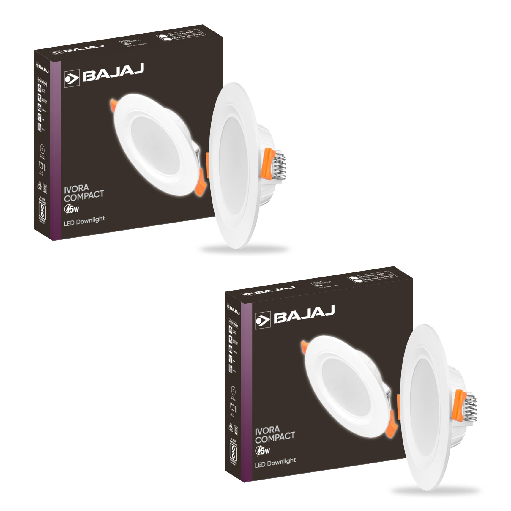 Bajaj Polycarbonate Ivora Compact Downlight 3-in-1 Colour | 5W LED Downlight | for Smaller Spaces | Long Life of 25000 Hours (Multi Colour, Pack of 2)-picture-17