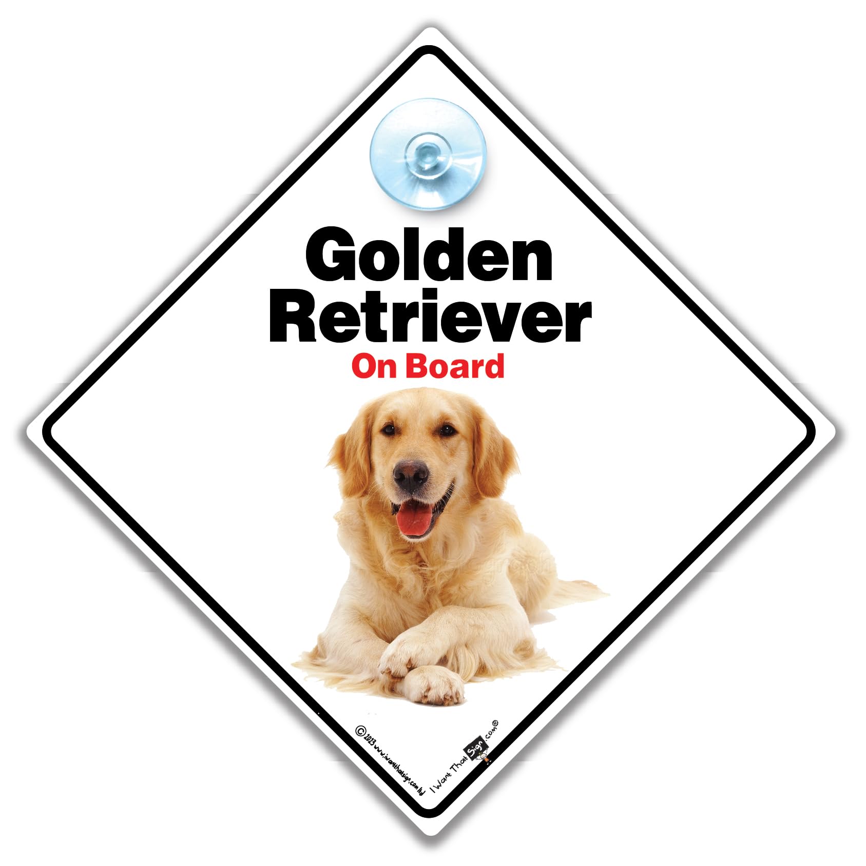 Golden Retriever on Board Car Sign with Suction Cup, Dog in Car Notice, 14cm