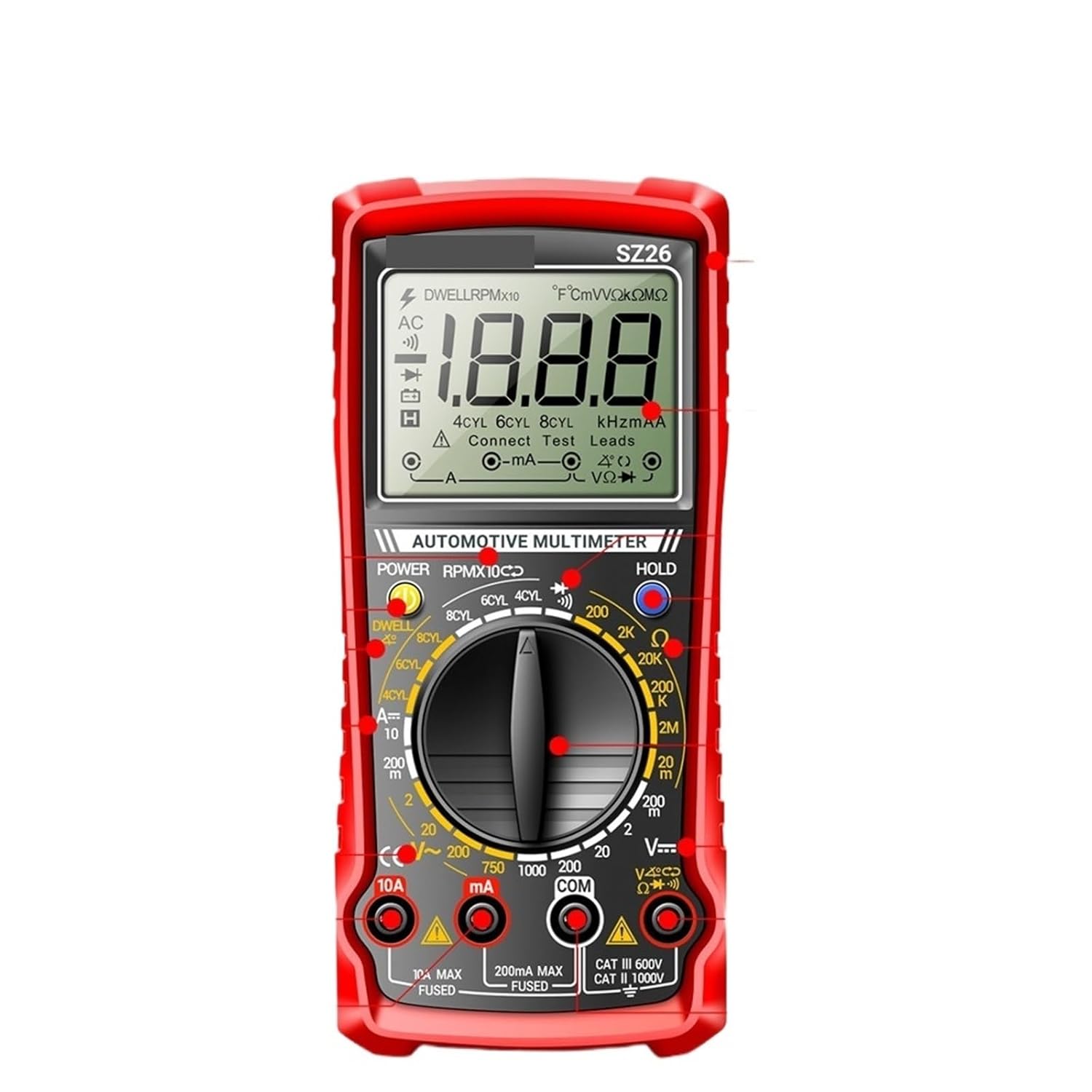 High Precision SZ26 Digital Multimeter 0-1000V 1999 Count AC/DC Voltage Current Multimetro Diode Resistance Test(Black)