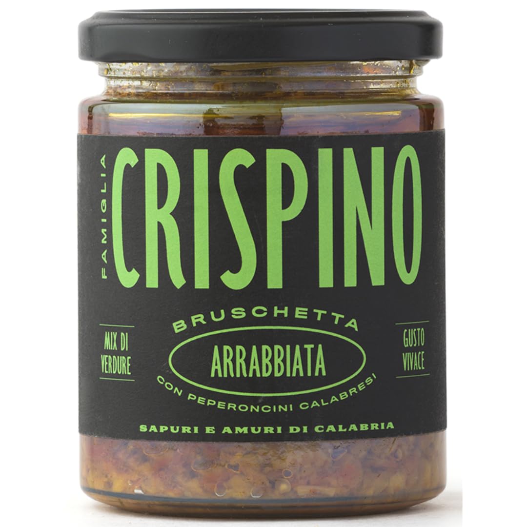 Famiglia Crispino - Spicy Vegetable Bruschetta Pate With Calabrian Chili Peppers – 1 Pack - Gourmet Imported from Italy, Vegan and Gluten Free Non GMO