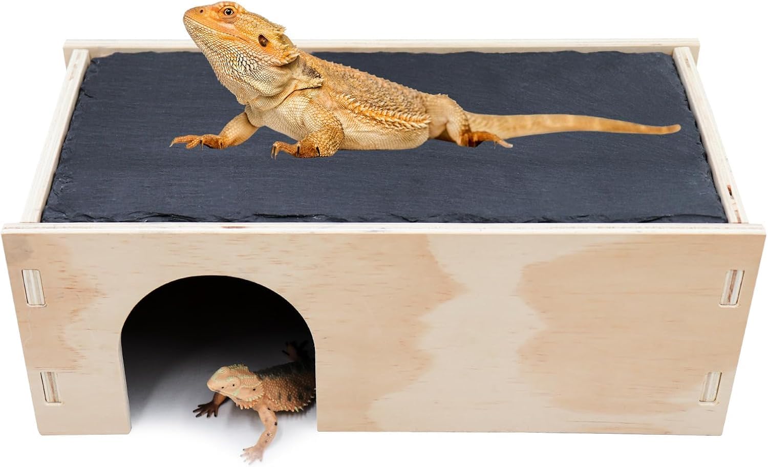 2-in-1 Bartagamen-Sonnenterrasse mit Versteck, Schiefersteine für Reptilien mit Basis, Verstecke und Höhlen für Leopardgeckos, Terrarien-Zubehör für Bartagamen, Geckos, Ball-Pythons, Schildkröten