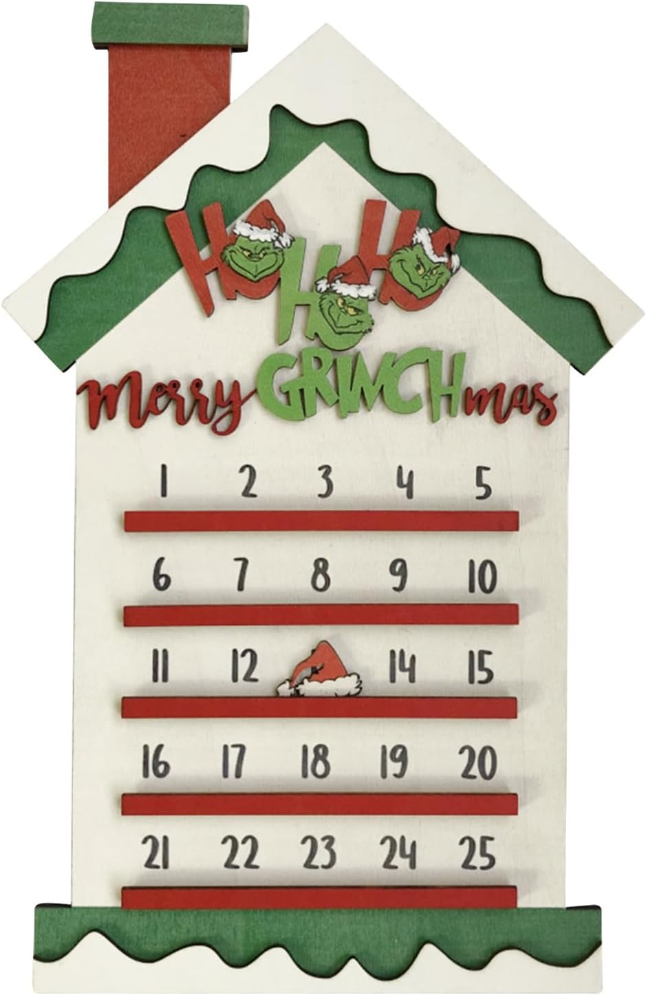 Christmas Reusable Advent Calendar,Grinchs Christmas Decorations Wooden Grinchs Advent Calendar 25 Days Countdown To Christmas Grinchs Ornament For Home Decor