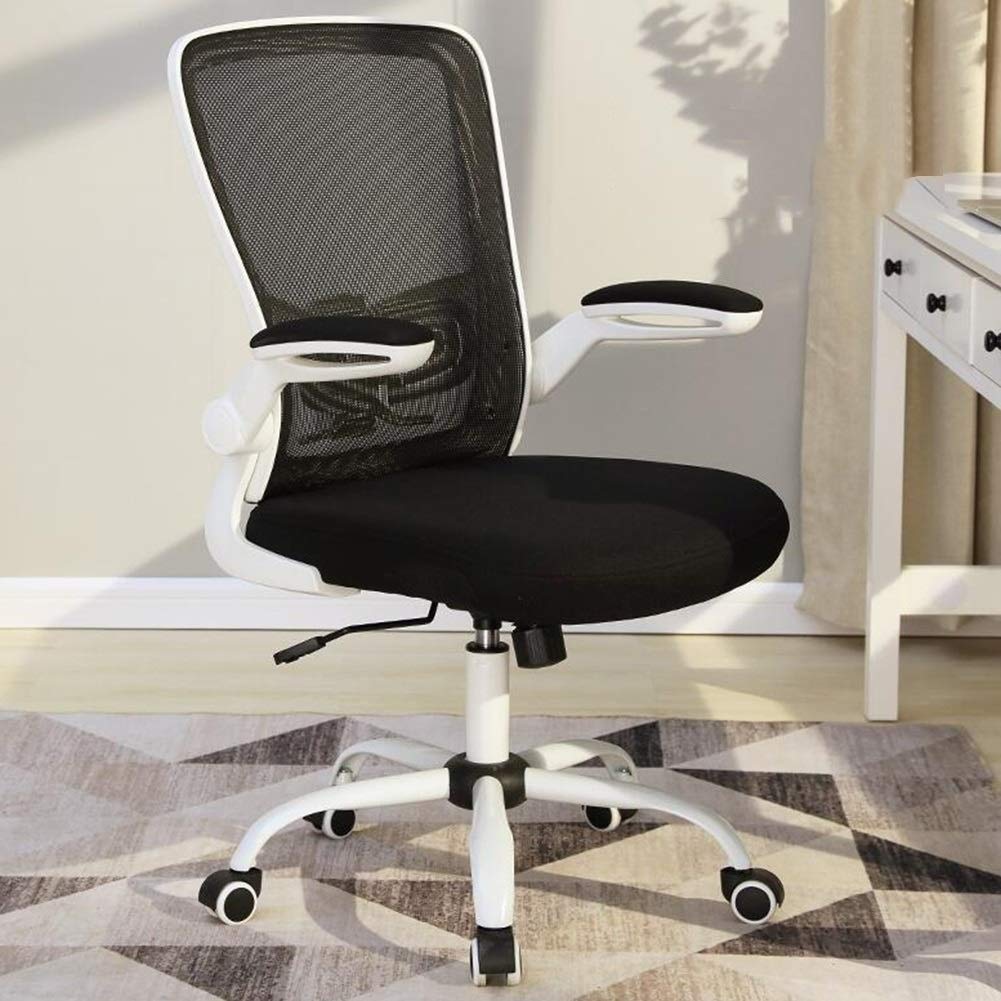 Krzesło Biurkowe Siatkowe Obrotowe Ergonomiczne Krzesła Biurkowe, Regulowane Krzesło Biurkowe z Podnoszonymi Podłokietnikami Krzesło Biurkowe Komputerowe (Kolor: Czarny + Biały)