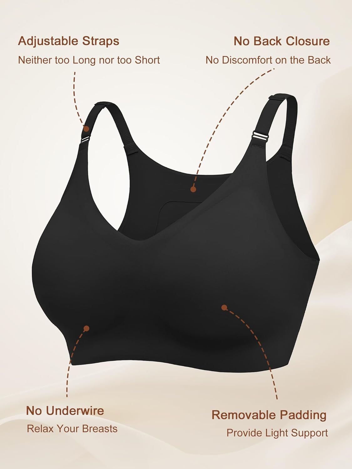 Sleep Bras for Women S/M, Wireless Seamless V-Neck Comfortable Sleeping Bralette, Sleep Lounging Bra with No Pads - Image 5