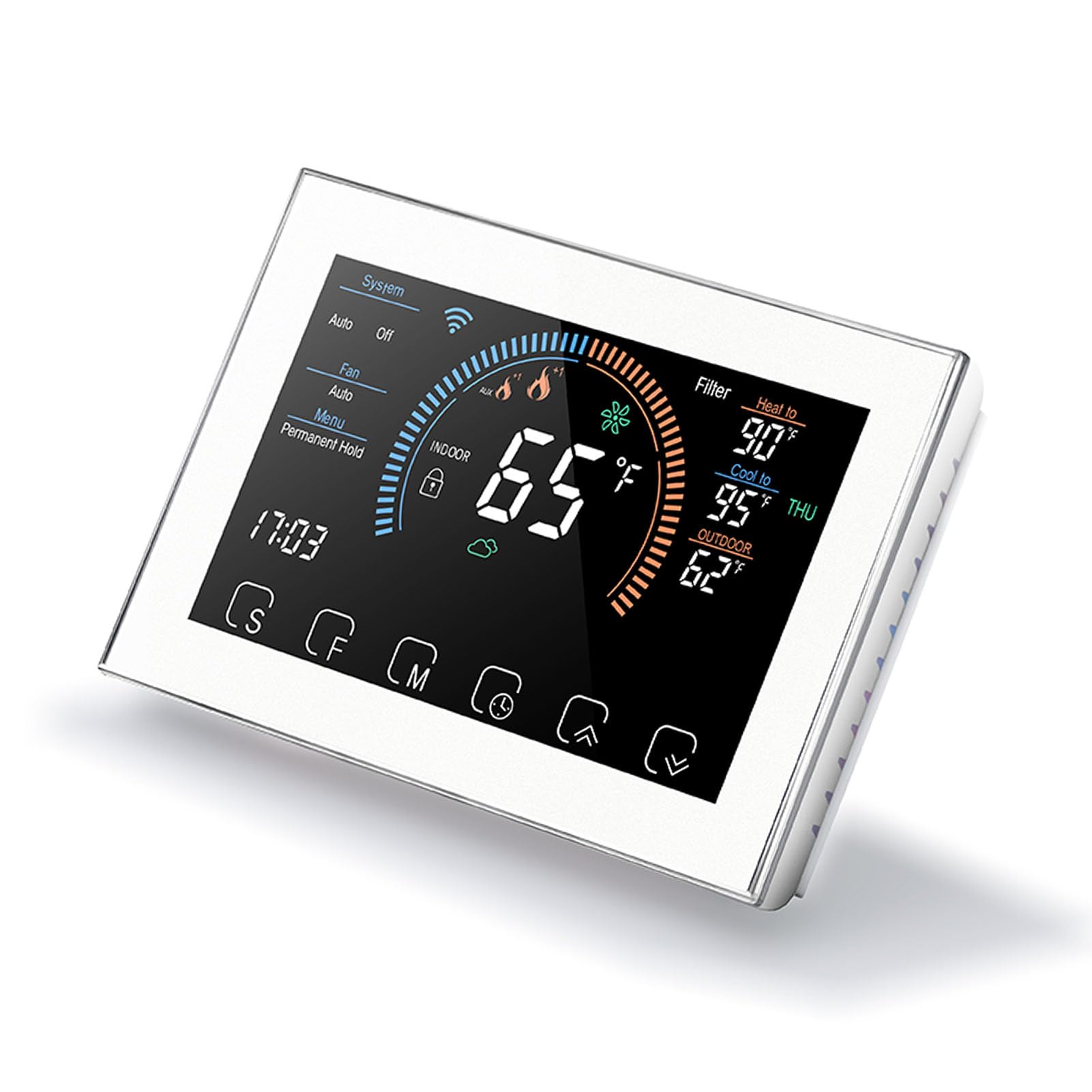 Eujgoov Termostato Intelligente, Termostato Programmabile per Pompa di Calore con Touch Screen LCD con Adattatore Cavo C, Controllo della Temperatura Ad Alta Efficienza Energetica per la Casa (WHITE)