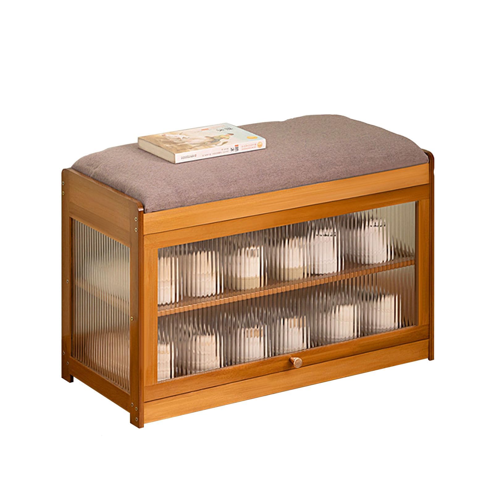 Tabouret à chaussures avec rangement marron pour s'asseoir confortablement et ranger l'entrée