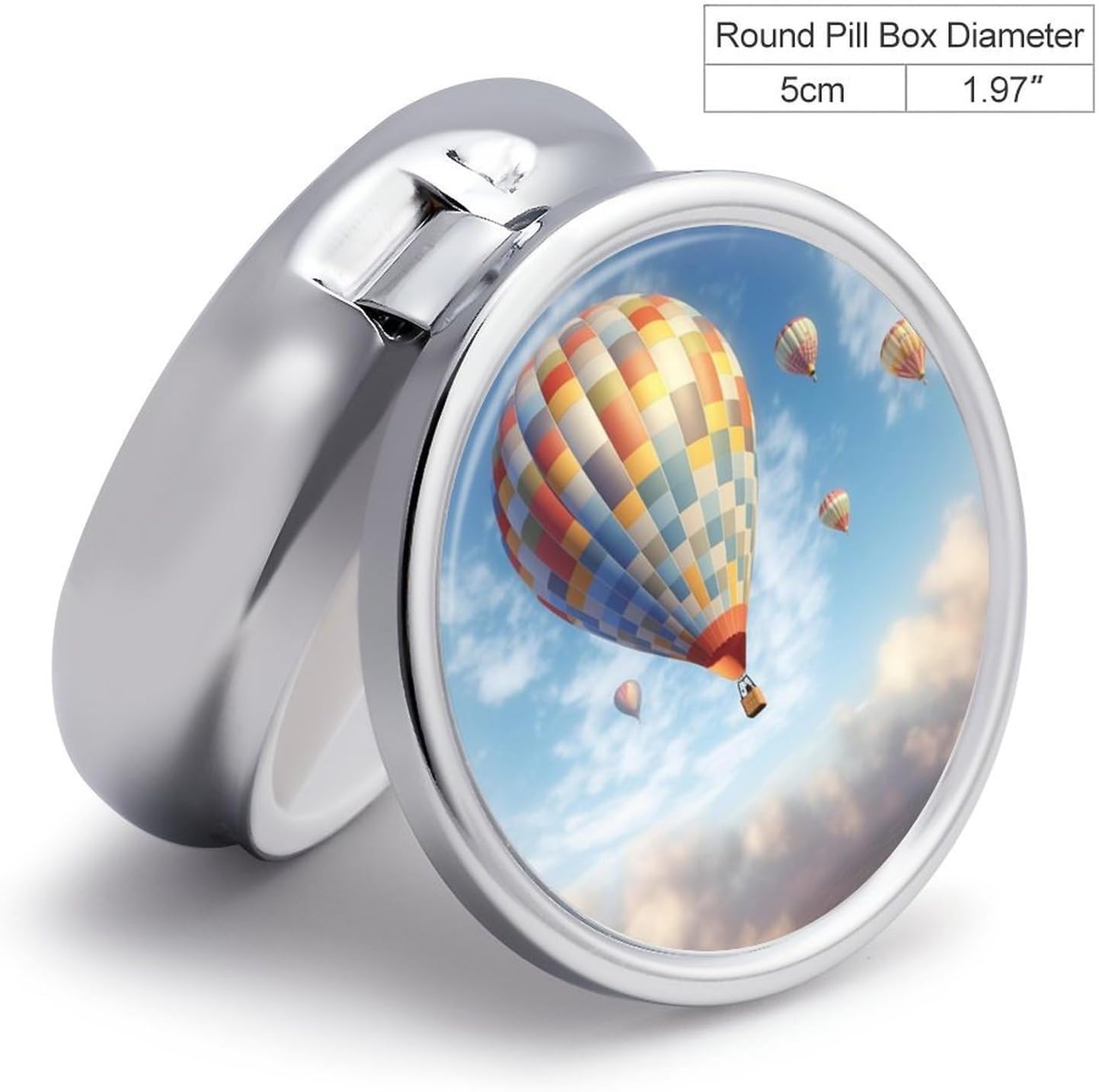 Pill Box 3 Compartment Metal Medicine Pill Organizer Hot Air Balloon Pill Case for Purse Or Pocket Cute Mini Portable Pill Holder Travel Pill Container to Hold Supplements, Vitamins, Fish Oil image 2