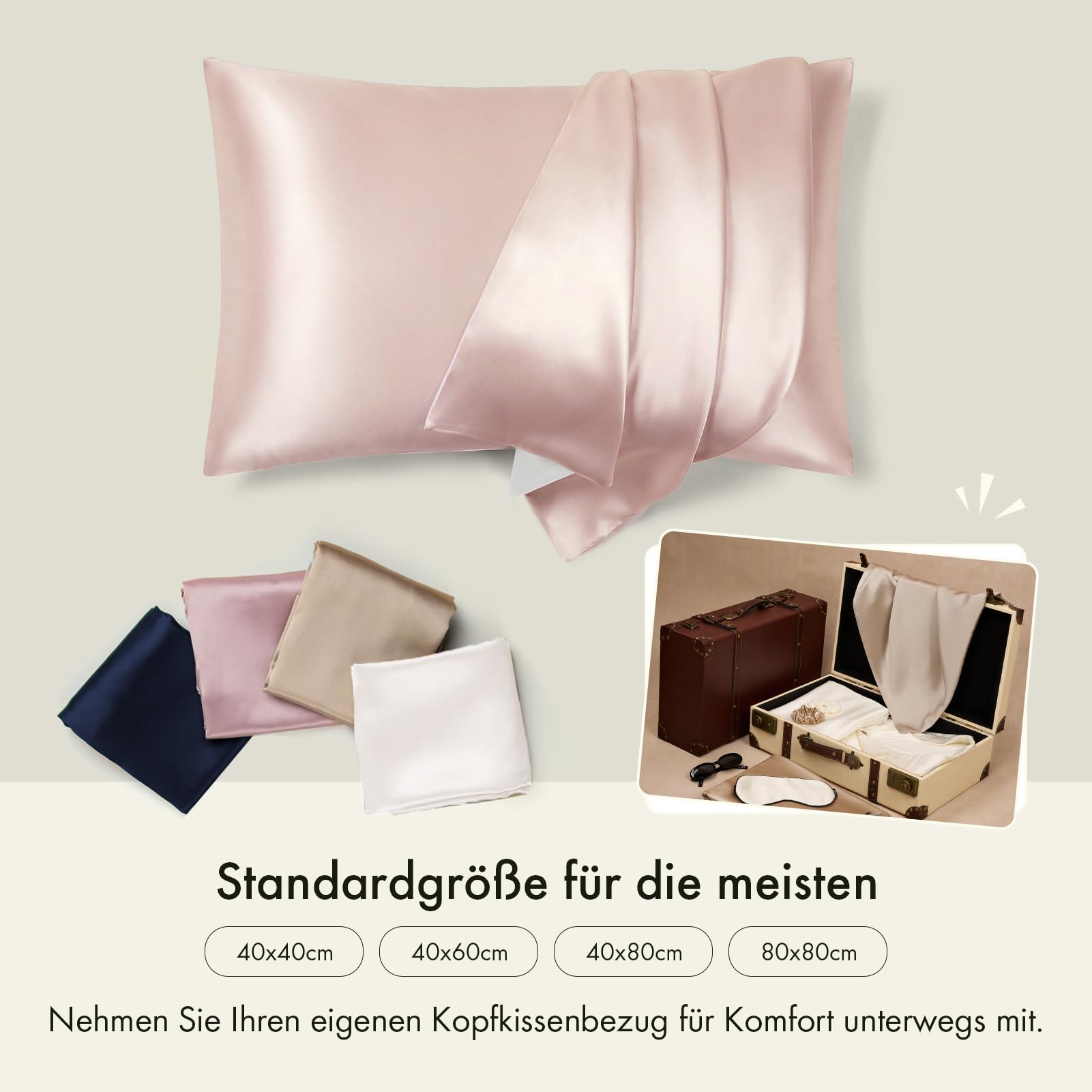LILYSILK 19 Momme Seidenkissenbezug Maulbeerseide Uniseite aus Baumwolle mit Reißverschluss Haar- und Hautpflege Seidenbezug für Kopfkissen 1 Stück(Blassrosa,80x80cm)