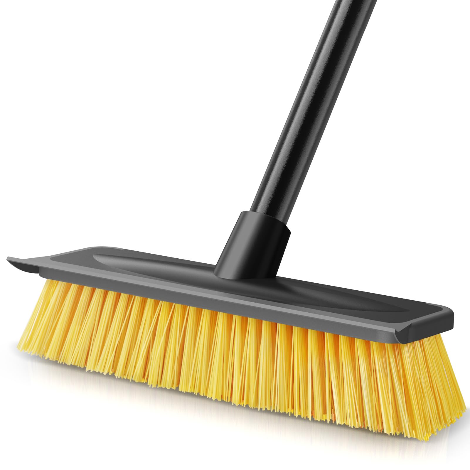 Floor Scrub Brush with 57" Long Handle, 2 in 1 Scrape Brush Stiff Bristle, Scrub Brush for Deep Cleaning Patio Bathroom Garage Kitchen Wall Deck Tub Tile, Black Yellow Floor Scraper