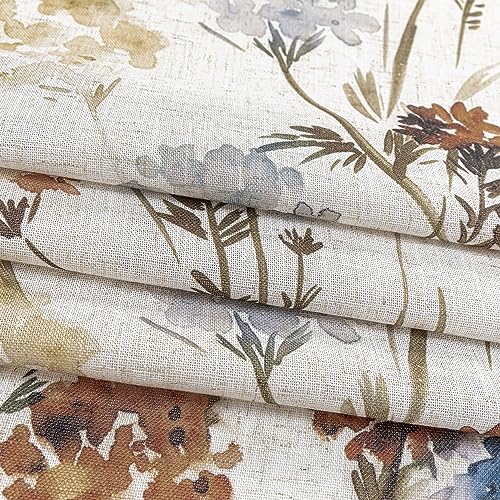 Image of MYSKY HOME Floral Linen Curtains 1 Panel for Living Room Patterned Semi Sheer Vertical Drapes Decor Farmhouse Style Texture Light Soften Privacy (Customsize, Yellow)